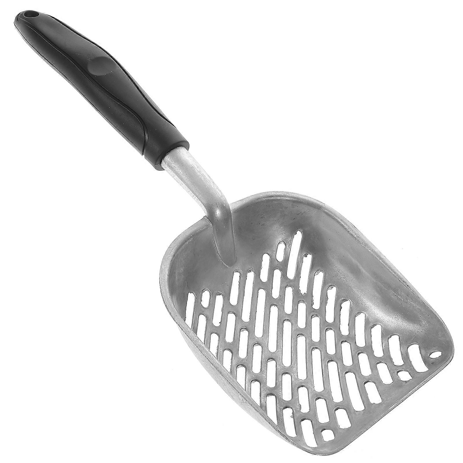 Aluminum Alloy Pet Litter Scoop with Rubber Handle for Easy Cleaning and Comfortable Grip Silver