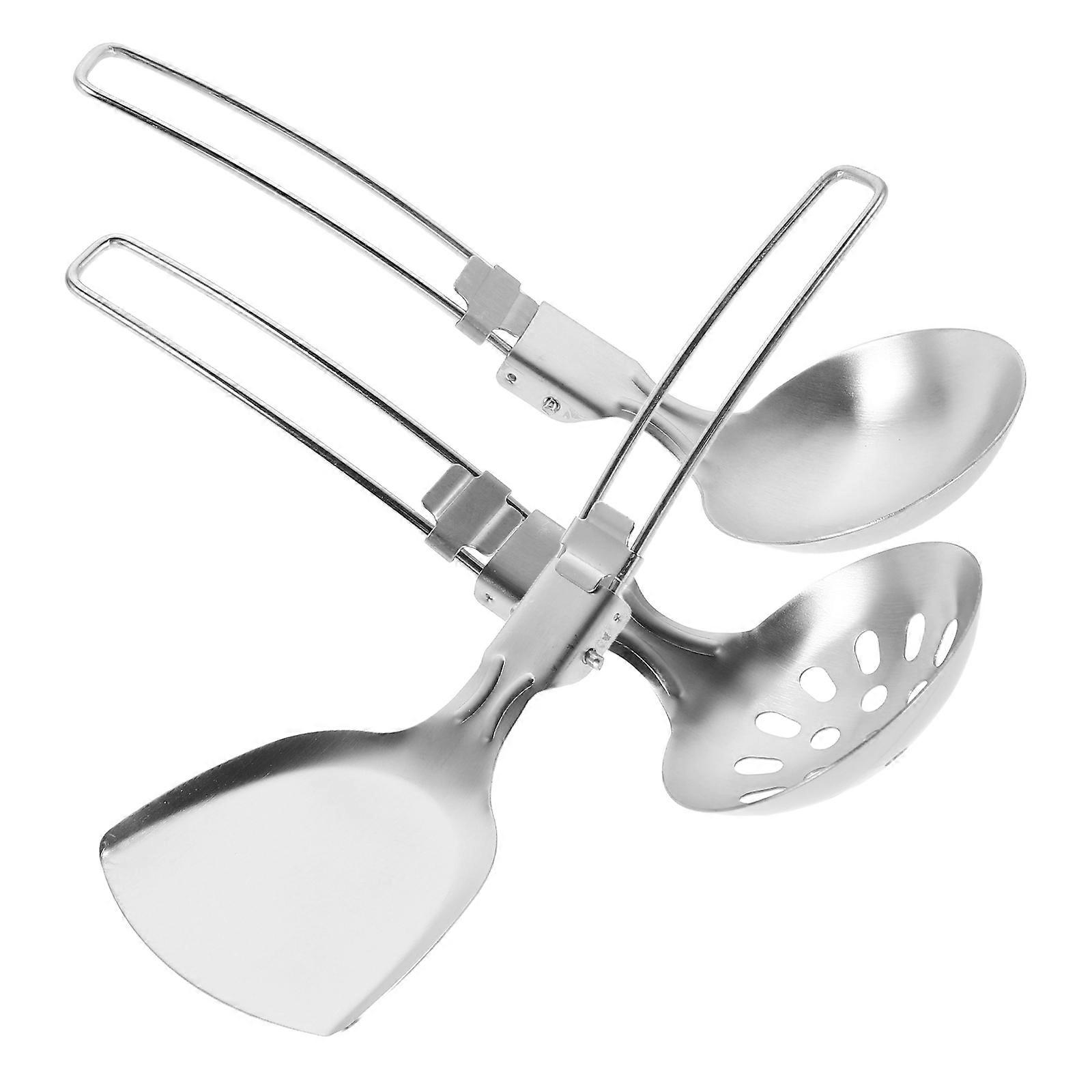 Foldable Metal Space Saving Camping Utensils Silver Color 304 For Backpacking Travel 3Pcs