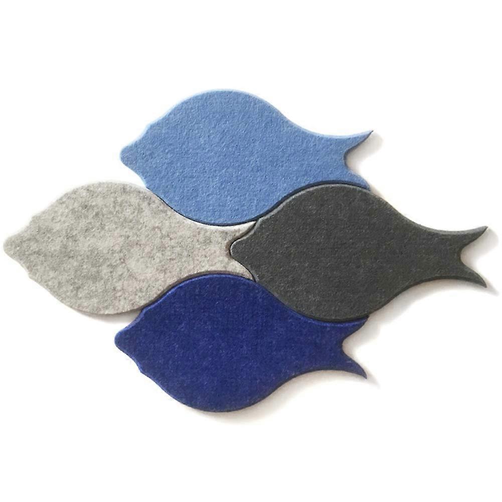 3D Fish DIY Memo Boards, Pin Board, Wall Felt with Velcro Fastening, Pack of 4, Blue and Grey, 30 x 30 cm