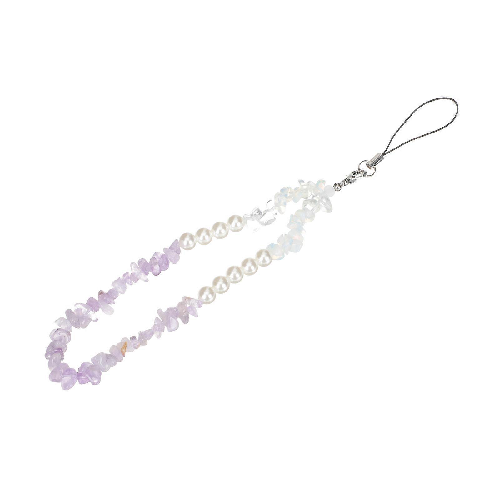 Beaded Phone Wrist Strap Anti-Lost Mobile Phone Accessory Purple 22.5x1cm Detachable 1Pack
