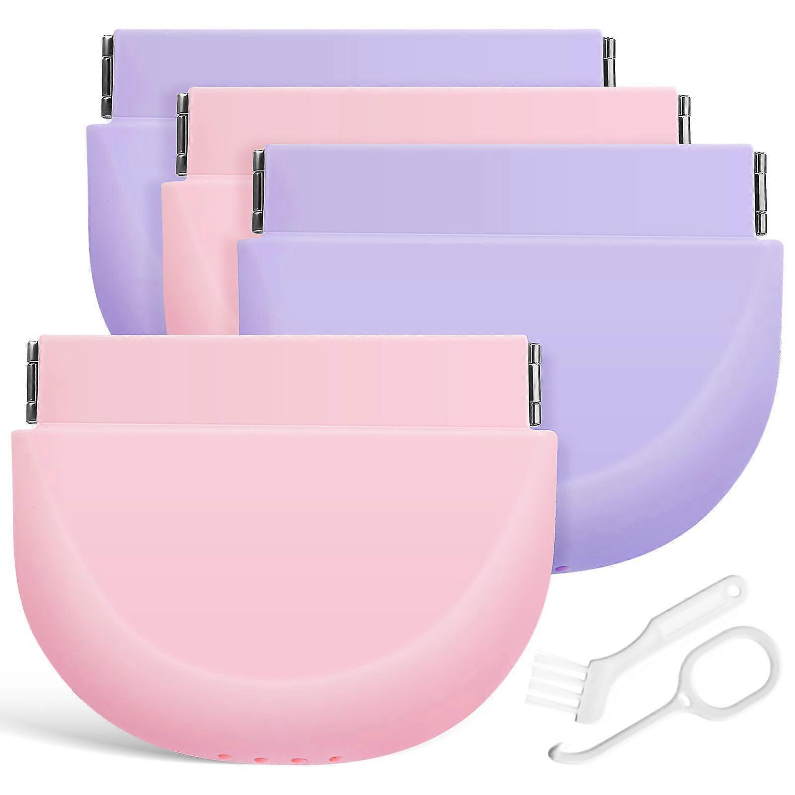 Silicone Retainer Holder Case with Vent – Portable Denture Storage Box – Compact Lightweight Container for Travel and Daily Use – Pink and Purple