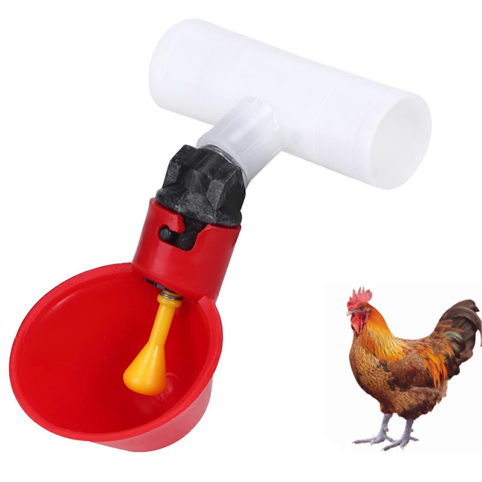 Pack of 10 Chicken Water Cups, Automatic Filling Poultry Drinking Bowl, 1/2 Inch Adjustable Poultry Chicken Water Dispenser for Chickens, Ducks, Red