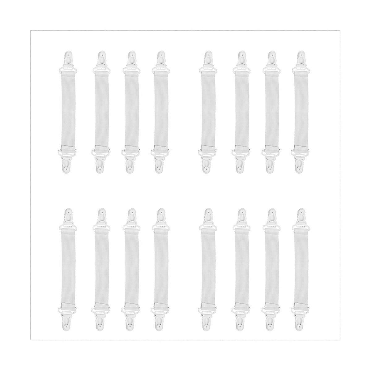 16 Pcs Home White Elastic Mattress Bed Sheet Grippers Clips