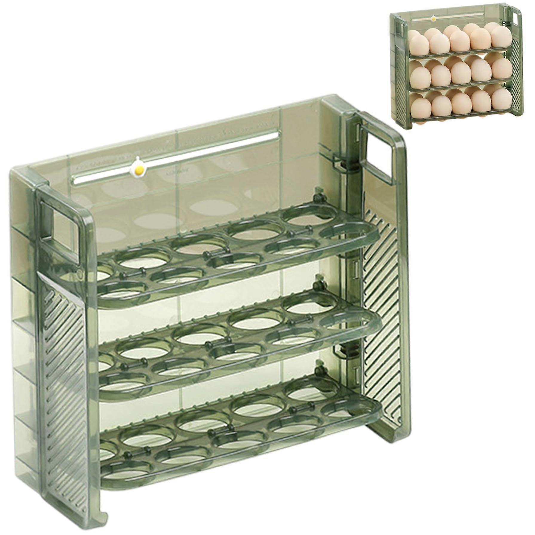 Egg Holder for Fridge Door Folding 30 Egg Holder with Date Marker Handle 3 Layer Transparent Green Pet Rack for the Fridge