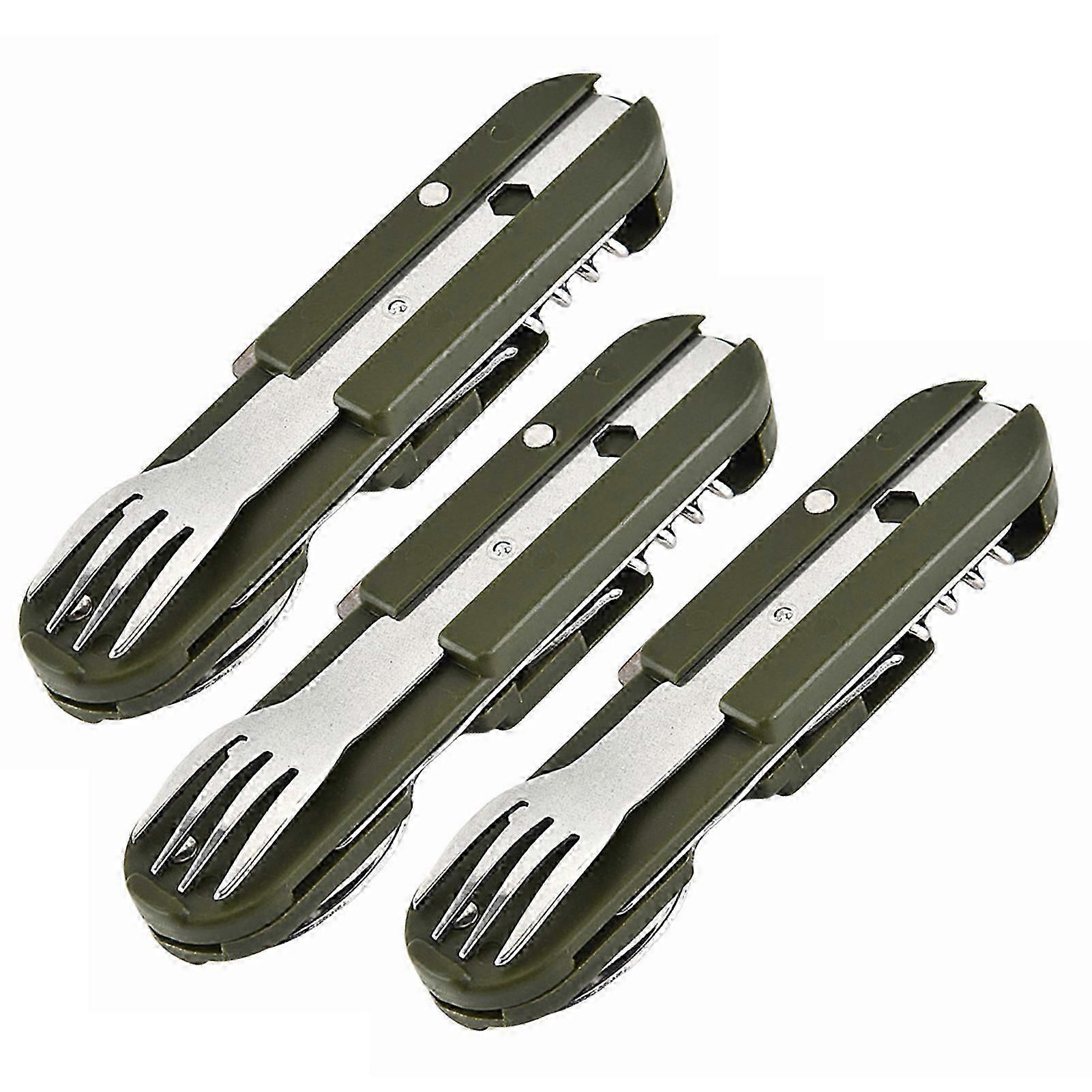 Portable Camping Cutlery Set 3-in-1 Foldable Stainless Steel Knife Fork Spoon Combo Utensils