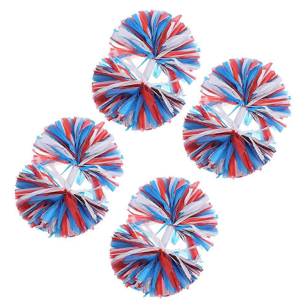 4pcs Cheerleader Pom Poms with Handle Eye Catching Red, White, Blue Colors Perfect for Sports Events, Dances, and Team Spirit Cheering Props