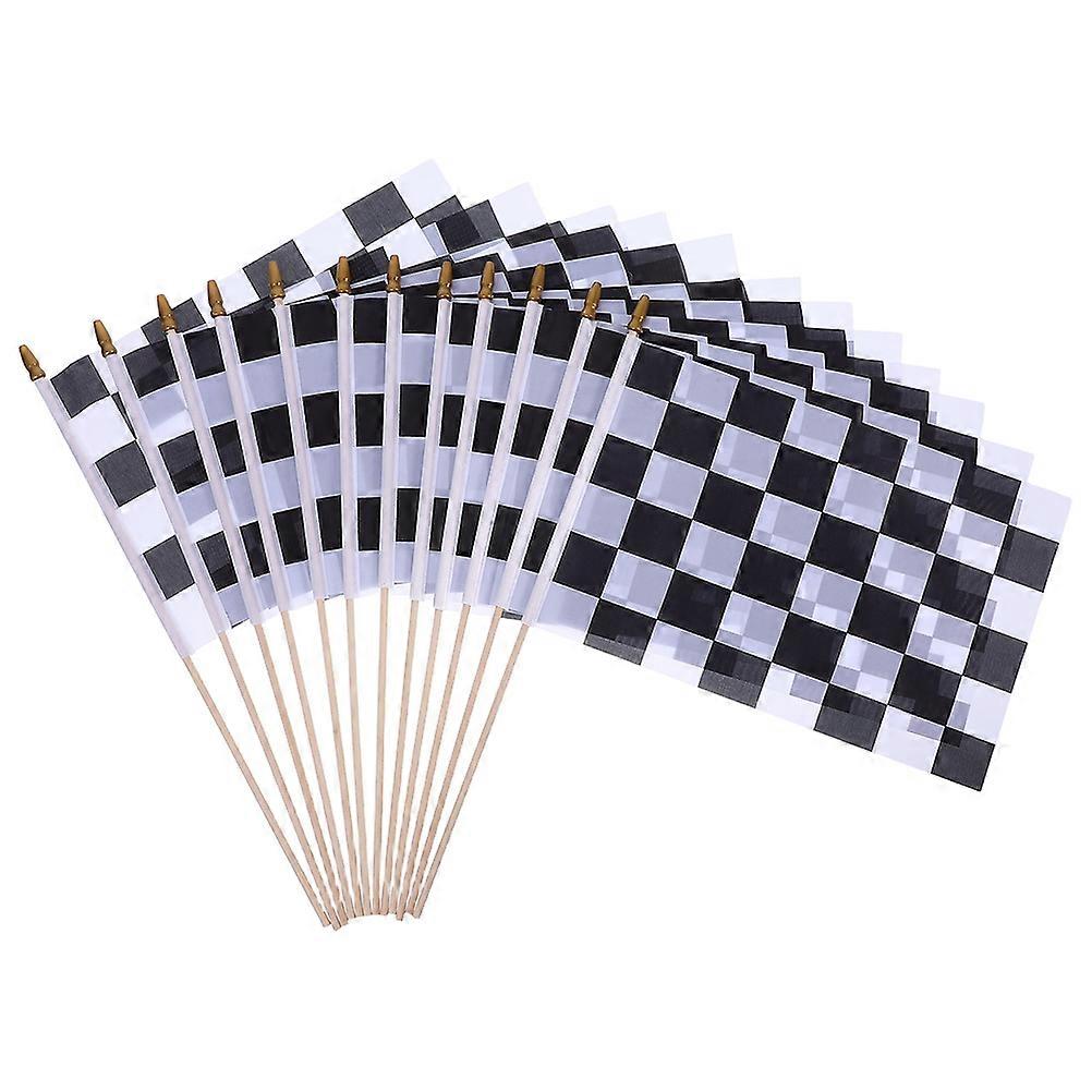 12pcs Fade Resistant Black & White Checkered Racing Flags with Sticks – Handheld Car Flags for Sports Events, Race Parties & Outdoor Activities