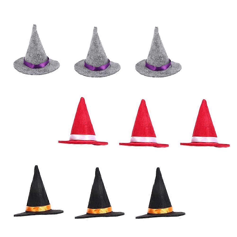 Mini Style Witch Hat Bottle Topper For Halloween Party Theatrical Performance 9Pcs Assorted Color