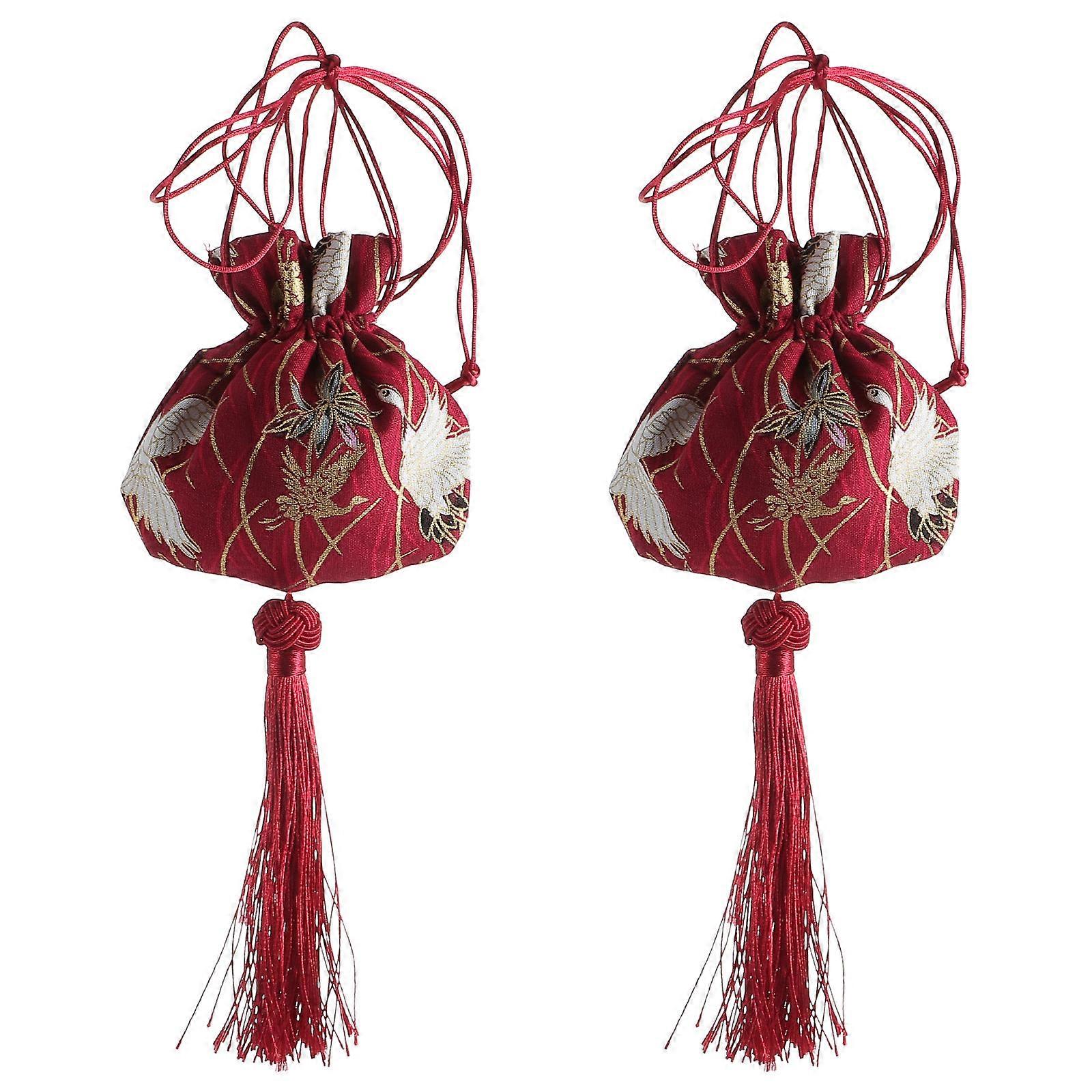 Chinese Style Scented Sachets 2Pcs Square Storage Pouches Suitable For Everyday Use Red Cotton Fabric