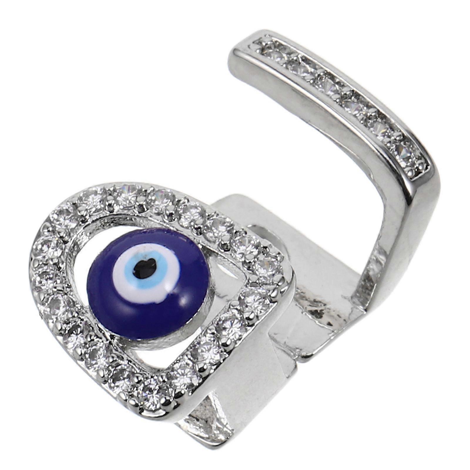 Evil Eye Teeth Grill with Zirconia Inlay for Hip Hop Style and Cosplay Silver Color Copper Material 0.5 Inch