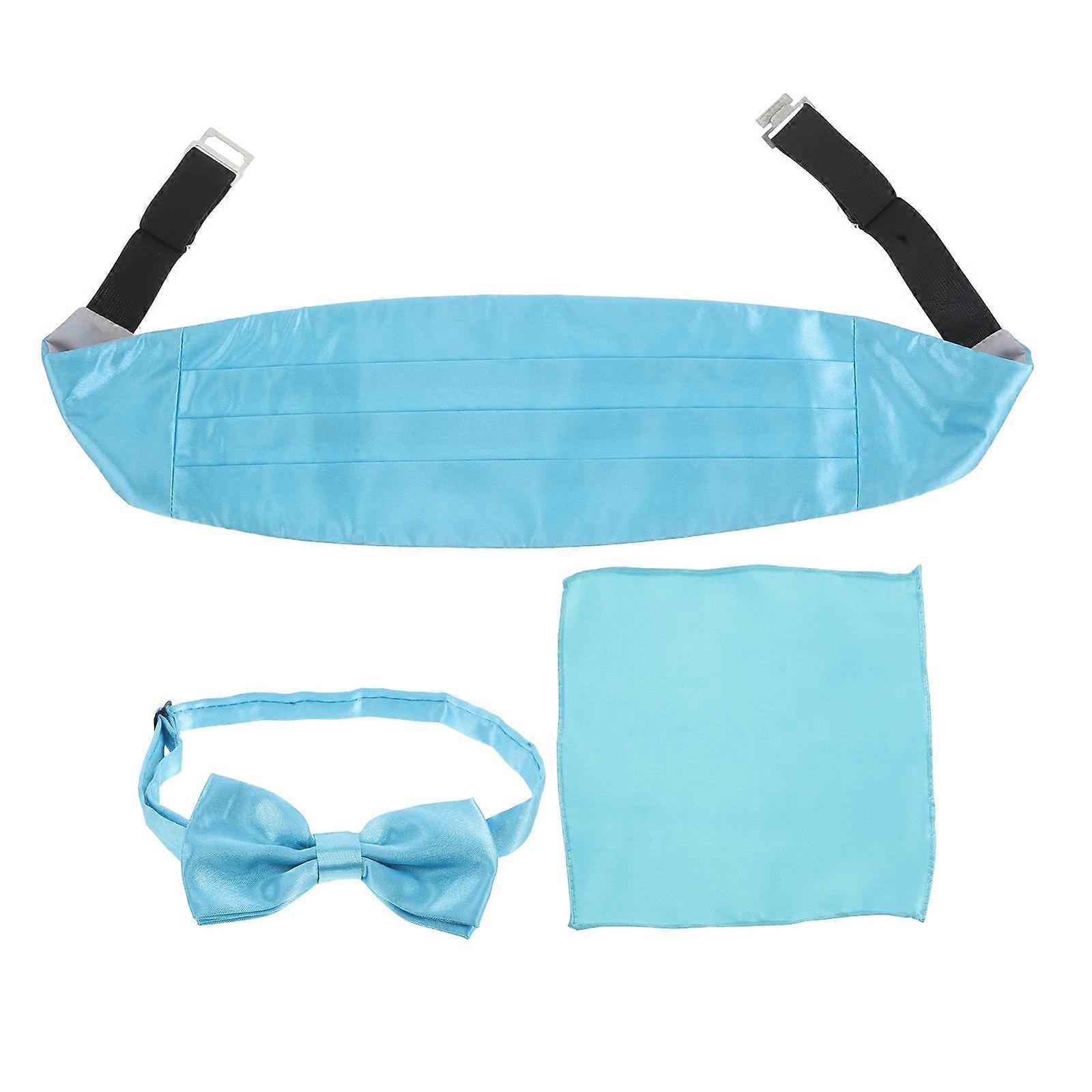 1 Set Cummerbund Bow Tie Set Men Formal Solid Pre-Tied Bow Tie Cummerbund And Pocket Square Men'S Formal Accessory Blue