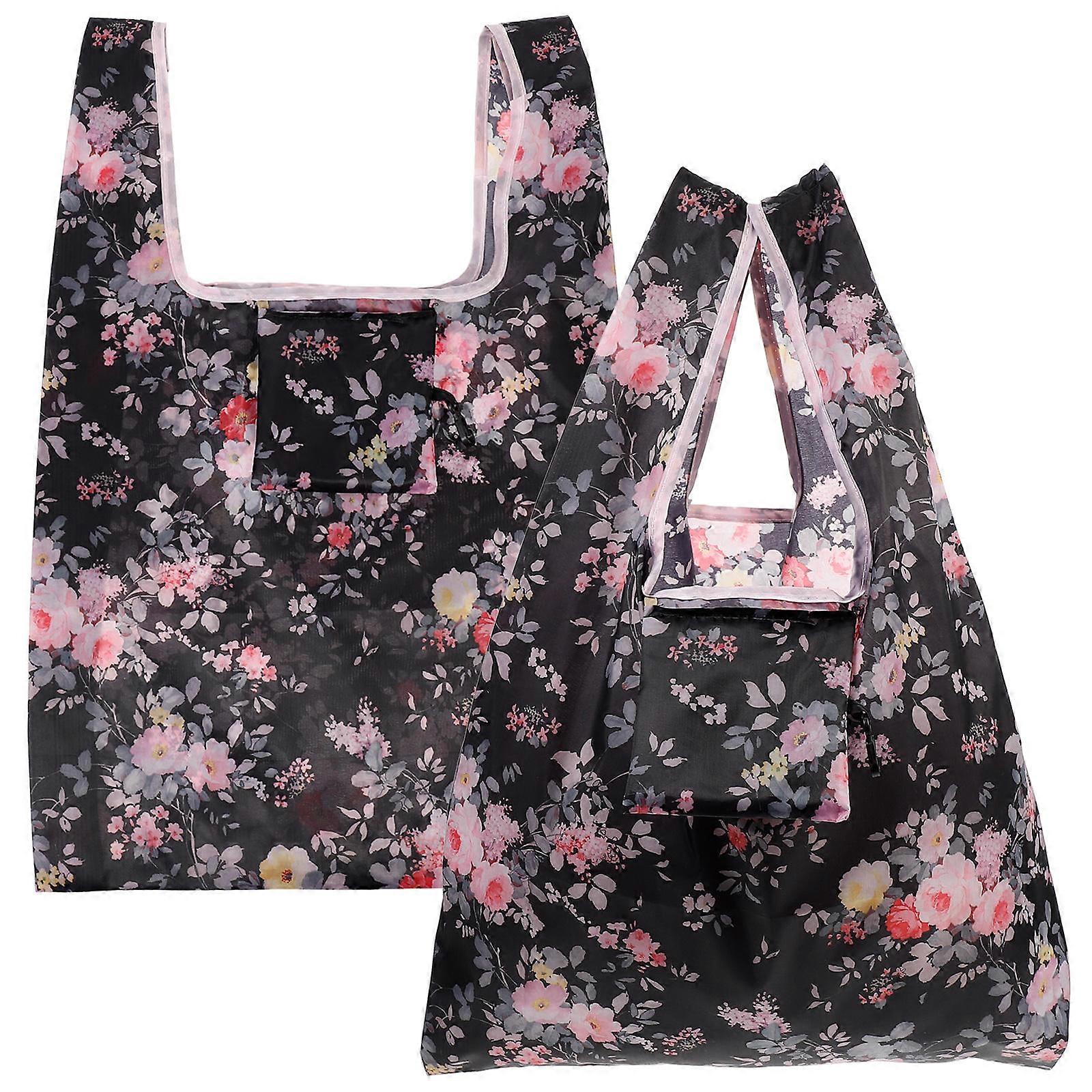 2pcs Foldable Handheld Shopping Bags   Stylish Reusable Storage Pouch for Travel, Shopping & Daily Use with Unique Handle Design and Printed Patterns