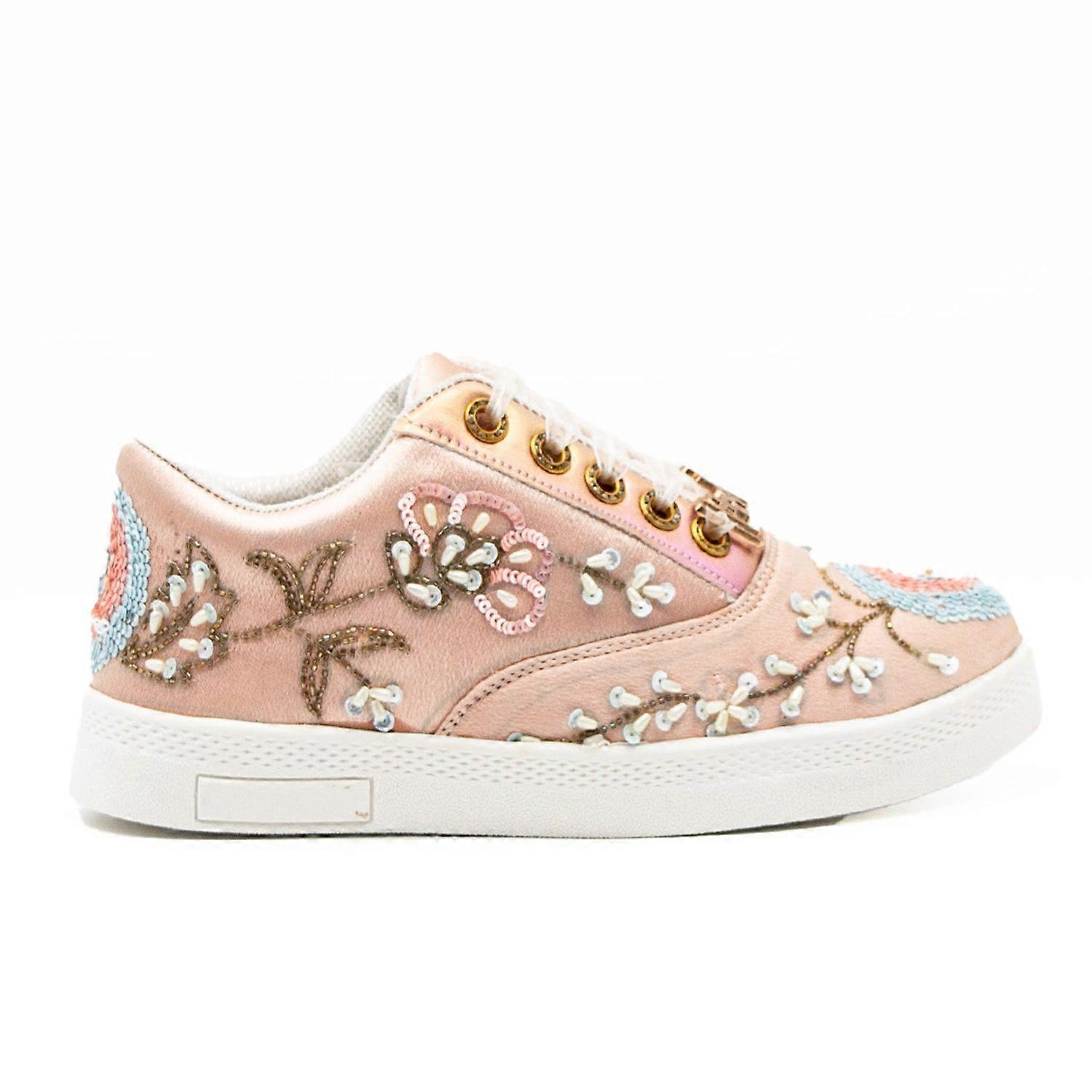Cora luxury pink satin handmade embellished tennis shoe