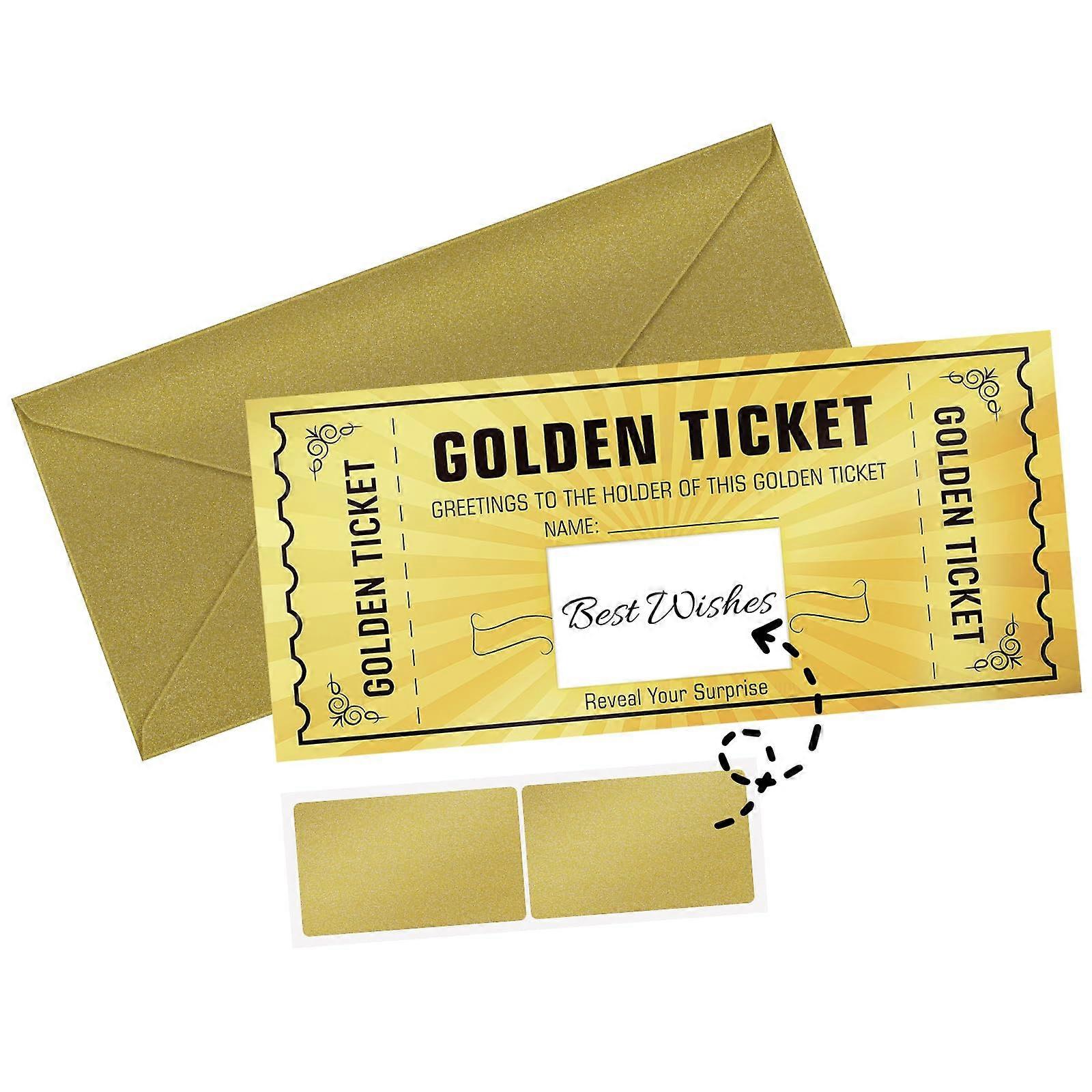 Golden Ticket Scratch Card 1 PCS, Gift Surprise Reveal Scratch-Off Card, Unique Fun Party Favor, Gold Color Design