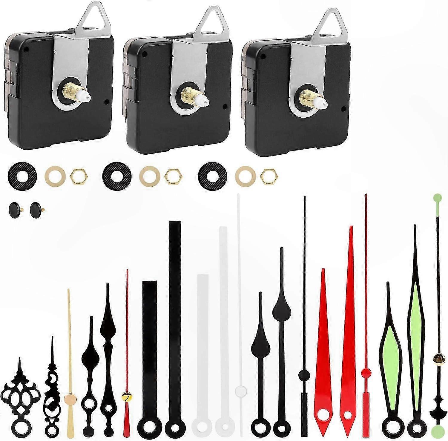 Quartz Clock Movement Mechanism, Silent Battery Operated Movements with 7 Pairs of Clock Hands for DIY Projects