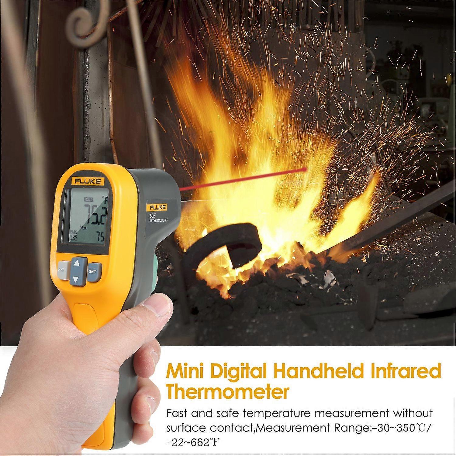FLUKE 59E Infrarot-Thermometer Mini-IR-Thermometer Digitaler Handheld-Temperaturtester 8:1 Laser-Thermometer-Pistole Digitales IR-Temperaturmessgerät -30 ~ 350 °C