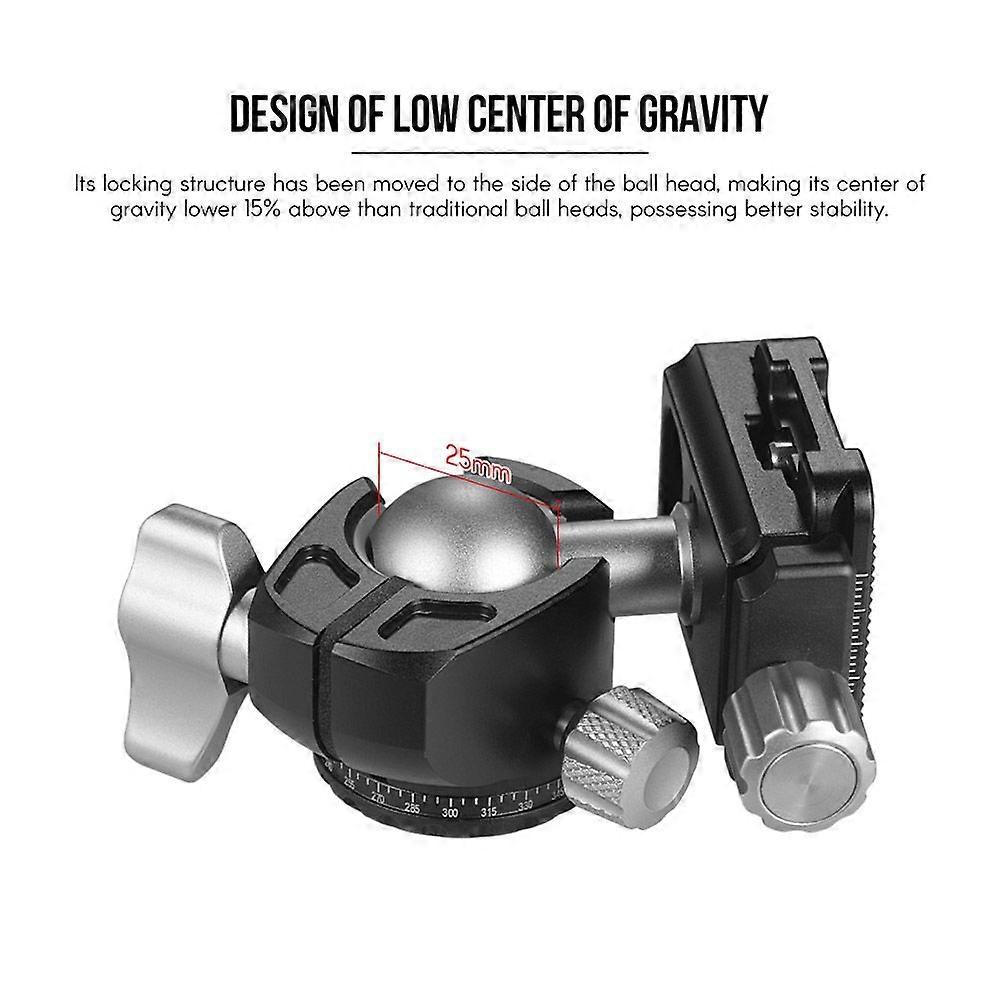 Andoer D-25C CNC Machining Aluminum Alloy Double Notch Ball Head Mini Ballhead Low Center of Gravity for Manfrotto Tripod Monopod for DSLR ILDC Camera