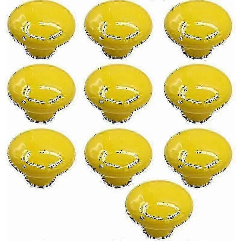 10 PCS Yellow Ceramic Cabinet Knobs 33mm for Kitchen Drawer Door Handles
