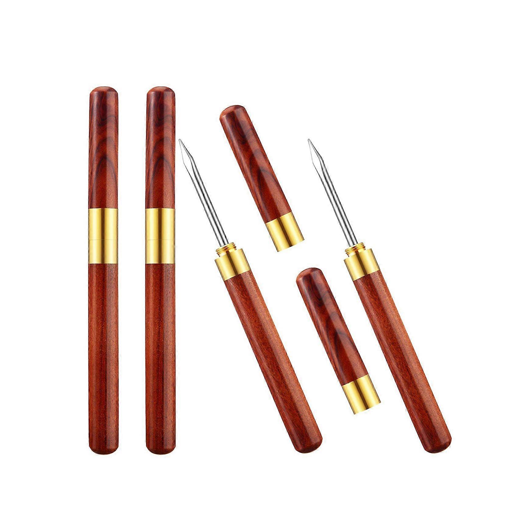 4Pcs 6.1 Inch Stainless Steel Ice Pick Wooden Handle Ice Pick with Cover for Kitchen,Bars,Picnics,C