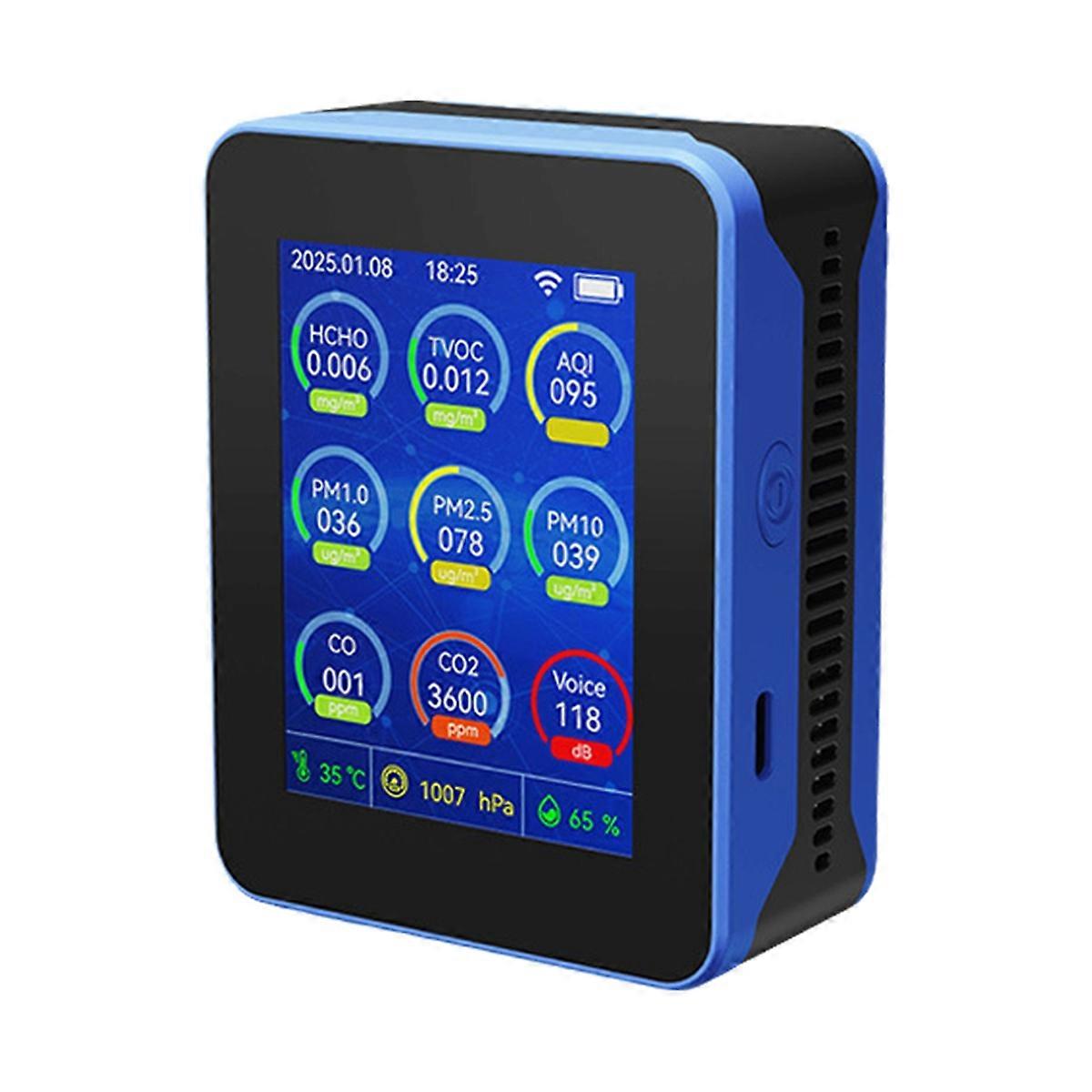 Indoor Air Quality Monitor,Portable Smart Air Quality Tester for HCHO/TVOC/PM2.5/PM10/CO/CO2 for Home Cars Plants Black