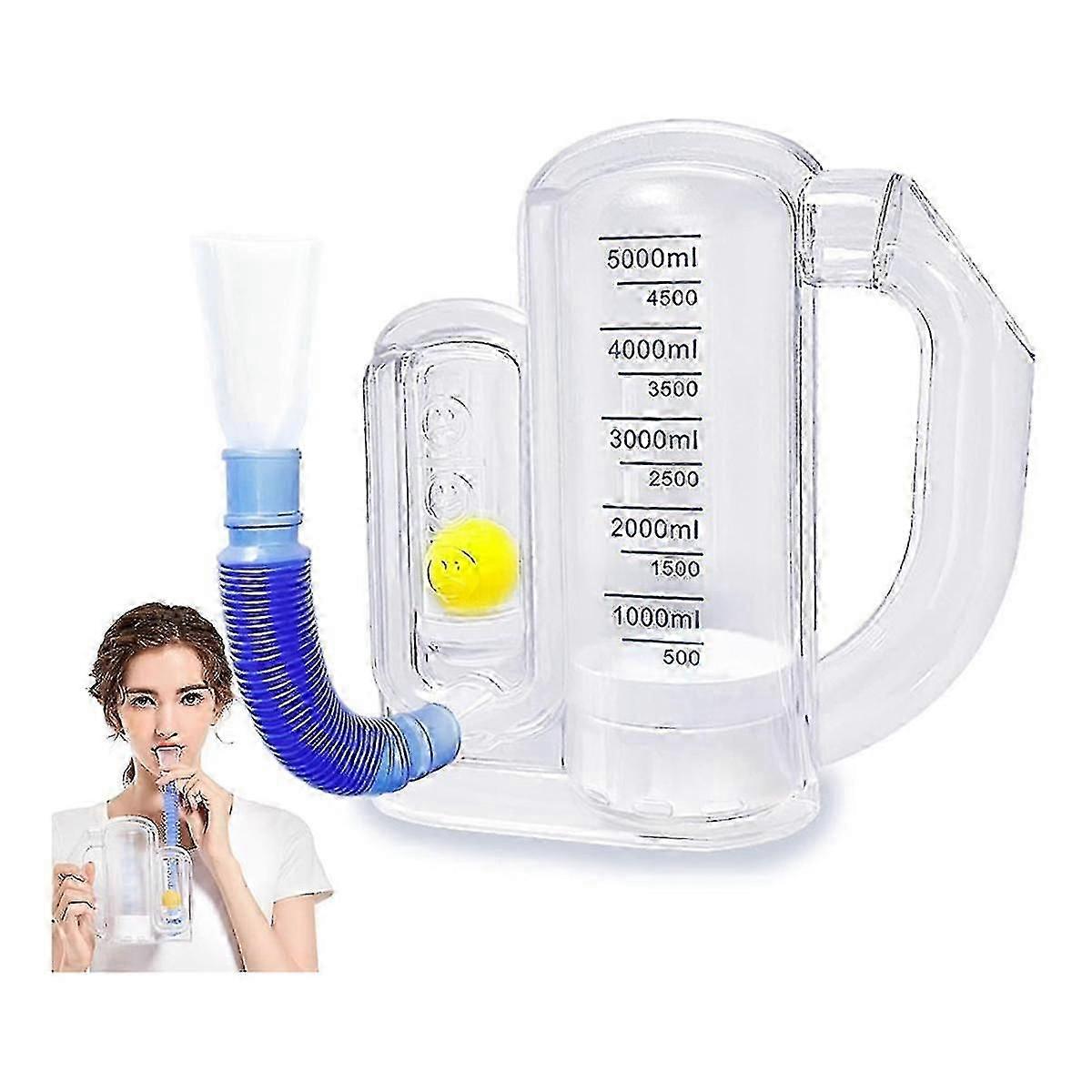Breathing Exercise Device for Lungs,Deep Breathing Trainer for Adults-5000Ml Volume Measurement with Flow Rate Indicator-In Stock