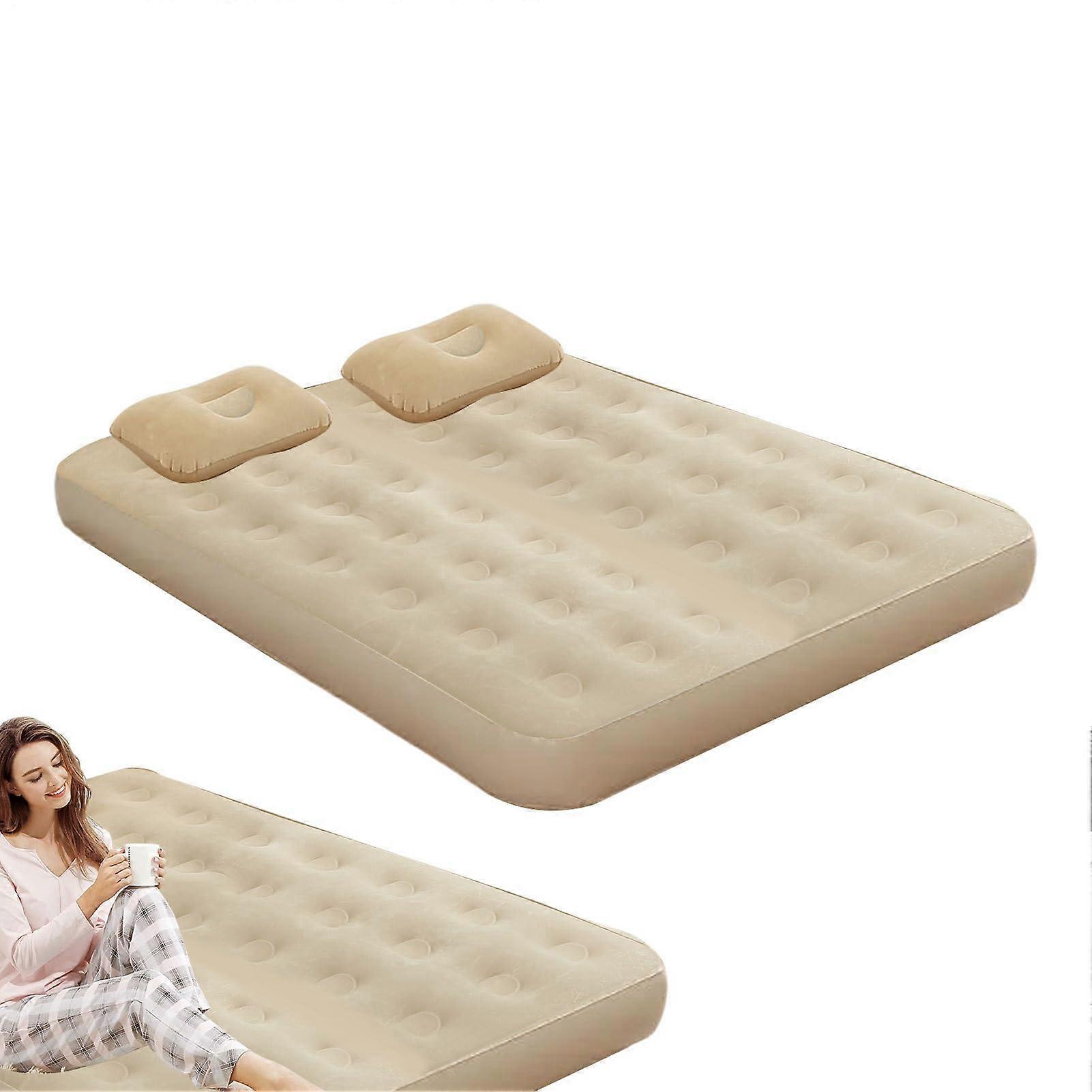 Automatic Inflatable Bed Twin Blow Up Beds With Builtin Pump Foldable Camping Mattress Beige