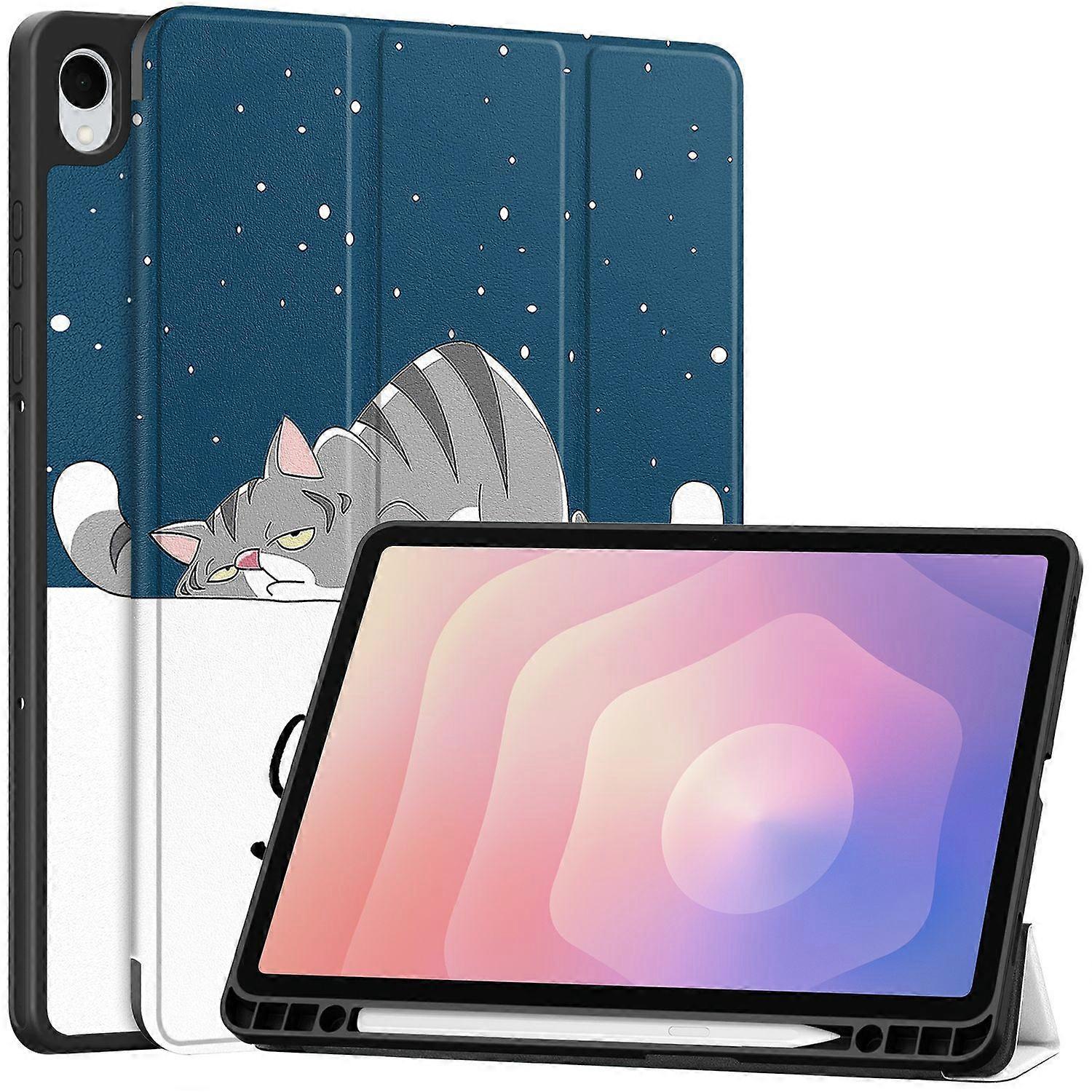For Samsung Galaxy Tab S11 Tablet Case Pattern Printing Tri-Fold Stand Leather + TPU Cover with Pen