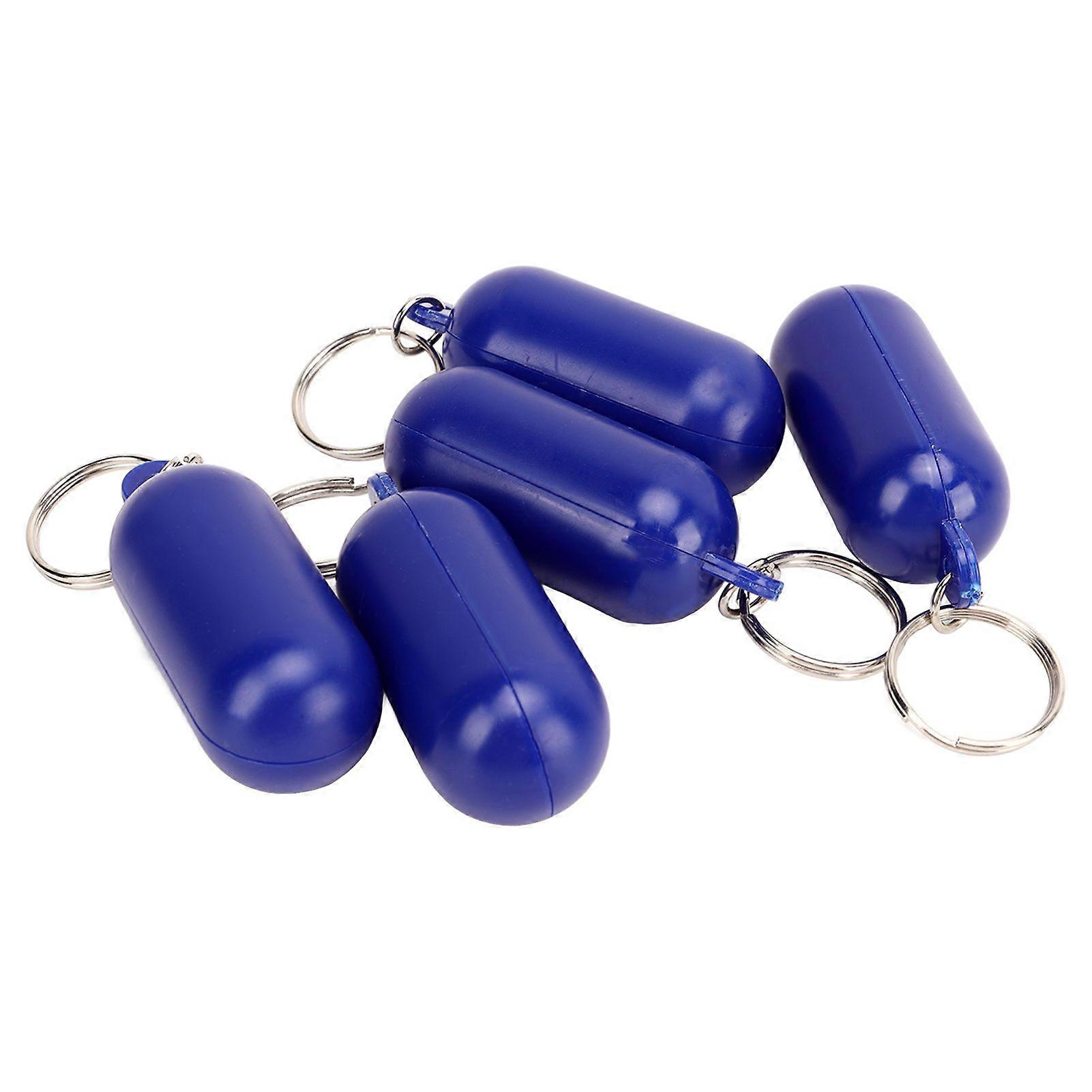 5Pcs Plastic Floating Keychain Pill Shape Float Key Ring for Boating Fishing Kayak Surfing Sailing Outdoor Sports Dark Blue