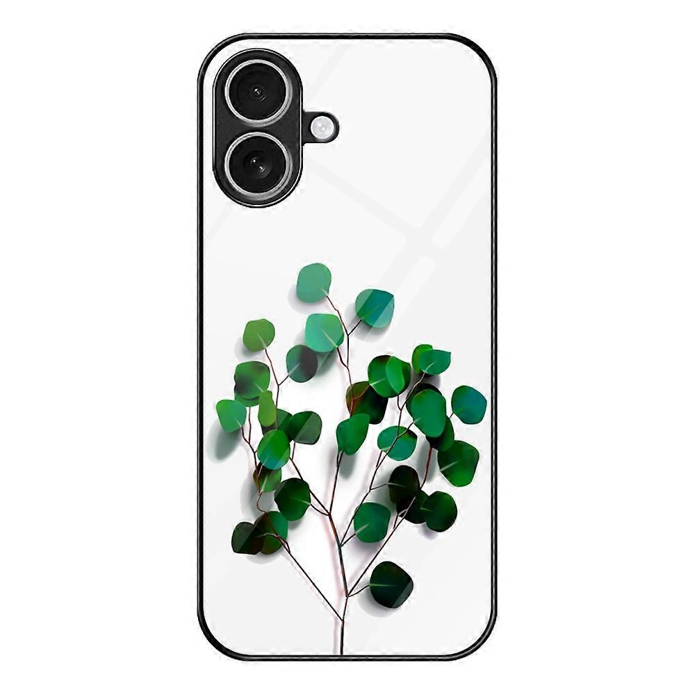 For iPhone 17 Case Tempered Glass + PC + TPU Phone Protector Pattern Printing - Green Leaves