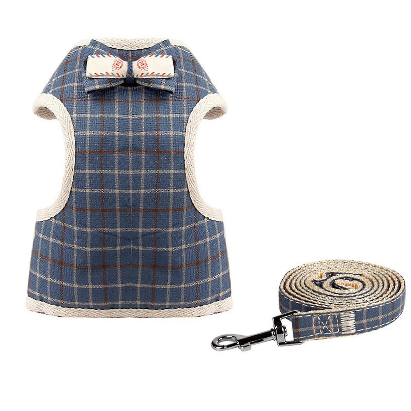 Puppy Harness and Leash Set Lightweight Soft Adjustable Harness Vest With Buckle For Small Medium Dogs Blue Plaid Size L Ref: 6942