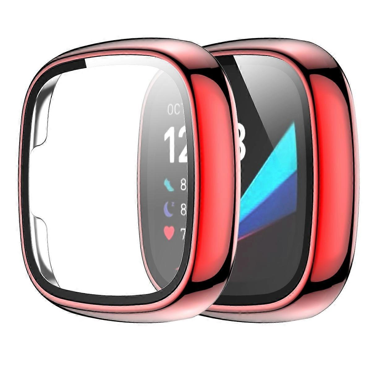 For Fitbit Versa 3/Sense Electroplating Hard PC Case with Tempered Glass Screen Protector Scratch Re