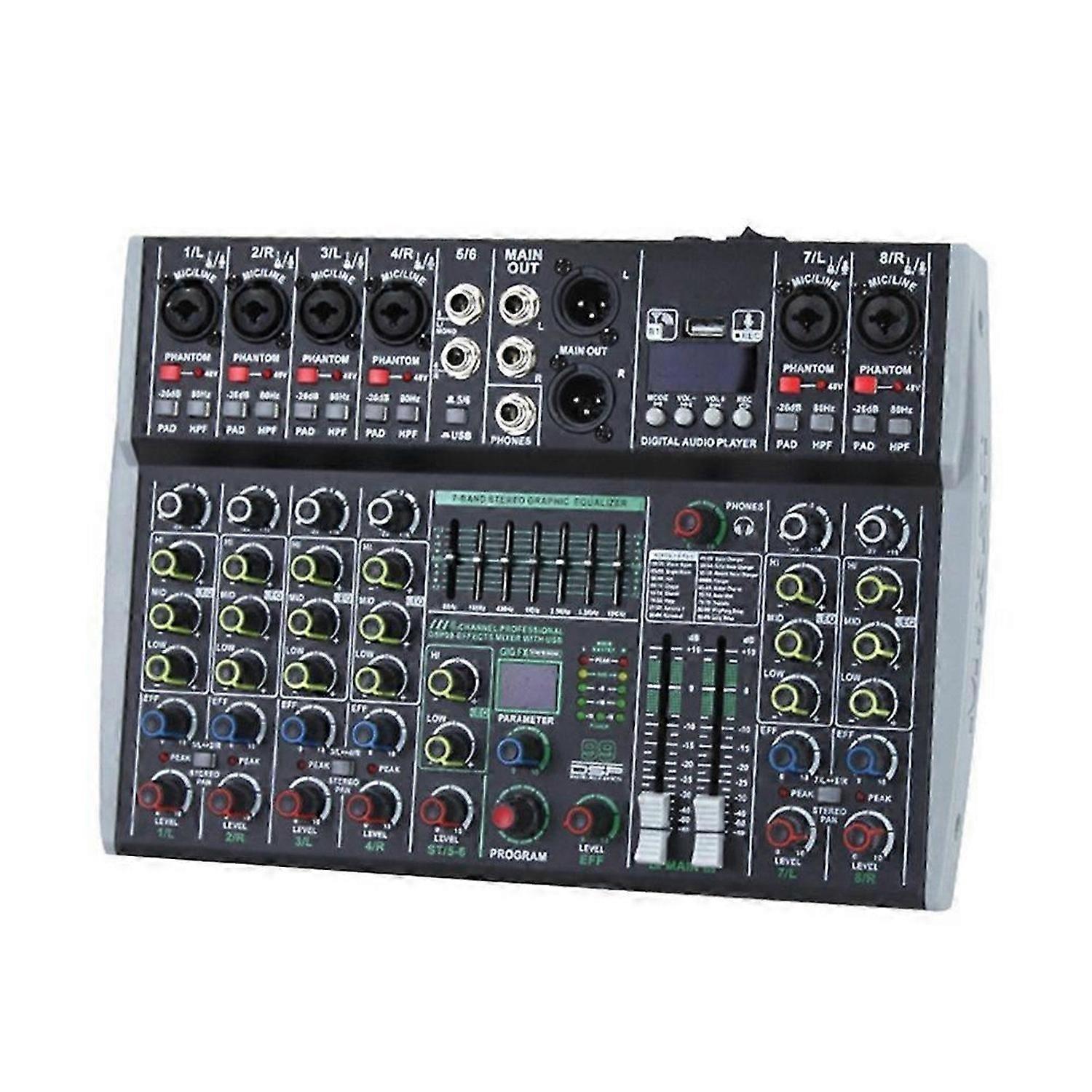 Professional 8 Channel Audio Mixer EU Plug