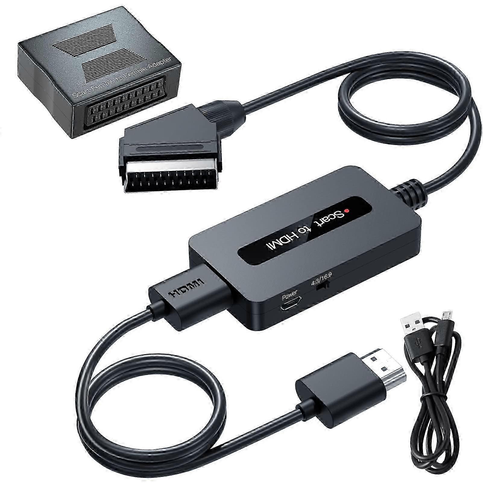 SCART to HDMI Converter with Female Adapter, 4:3/16:9 Output for N64, Wii, PS2, , DVD, STB
