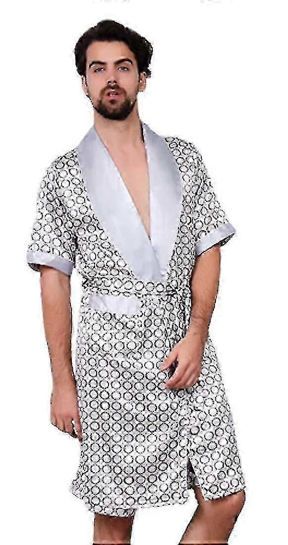 Men Kimono Robes Printed Bathrobe Satin Nightwear Gown Pajamas