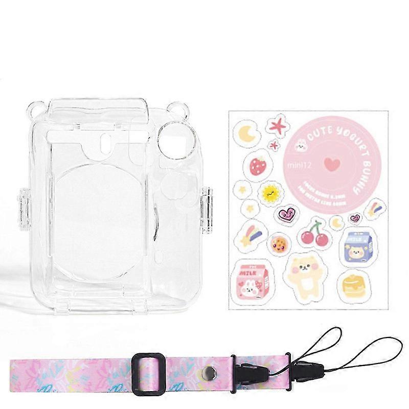 Clear Case Compatible With Fujifilm Instax Mini 12 Camera, Hard PC Instax Mini 12 Protective Case With Shoulder Strap & Camera Sticker