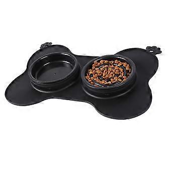 2st Pet Bowl Silikon Långsam Matare Med Bricka Halkfri Matta Dricksmat Matskål för Djur, Svart