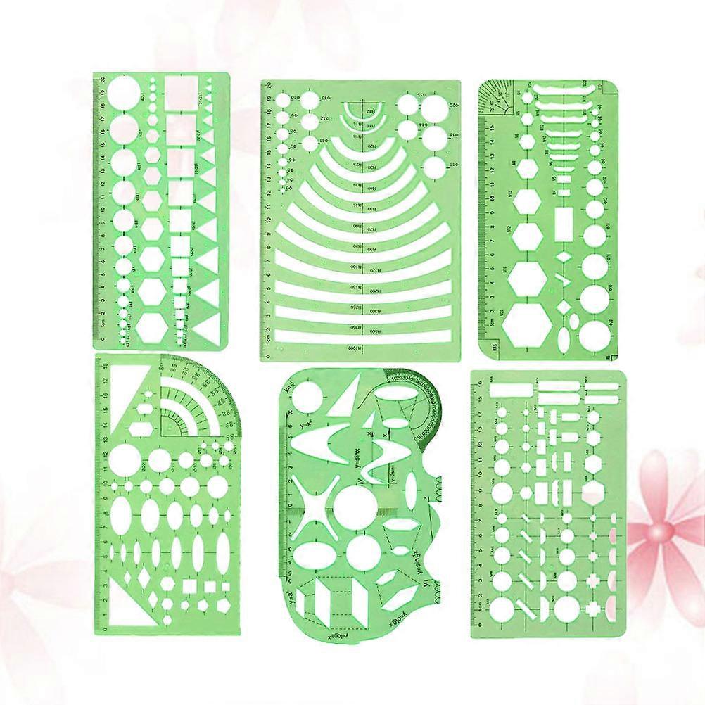Multipurpose Drawing Ruler Geometric Stencils For Office And School Plastic 6Pcs