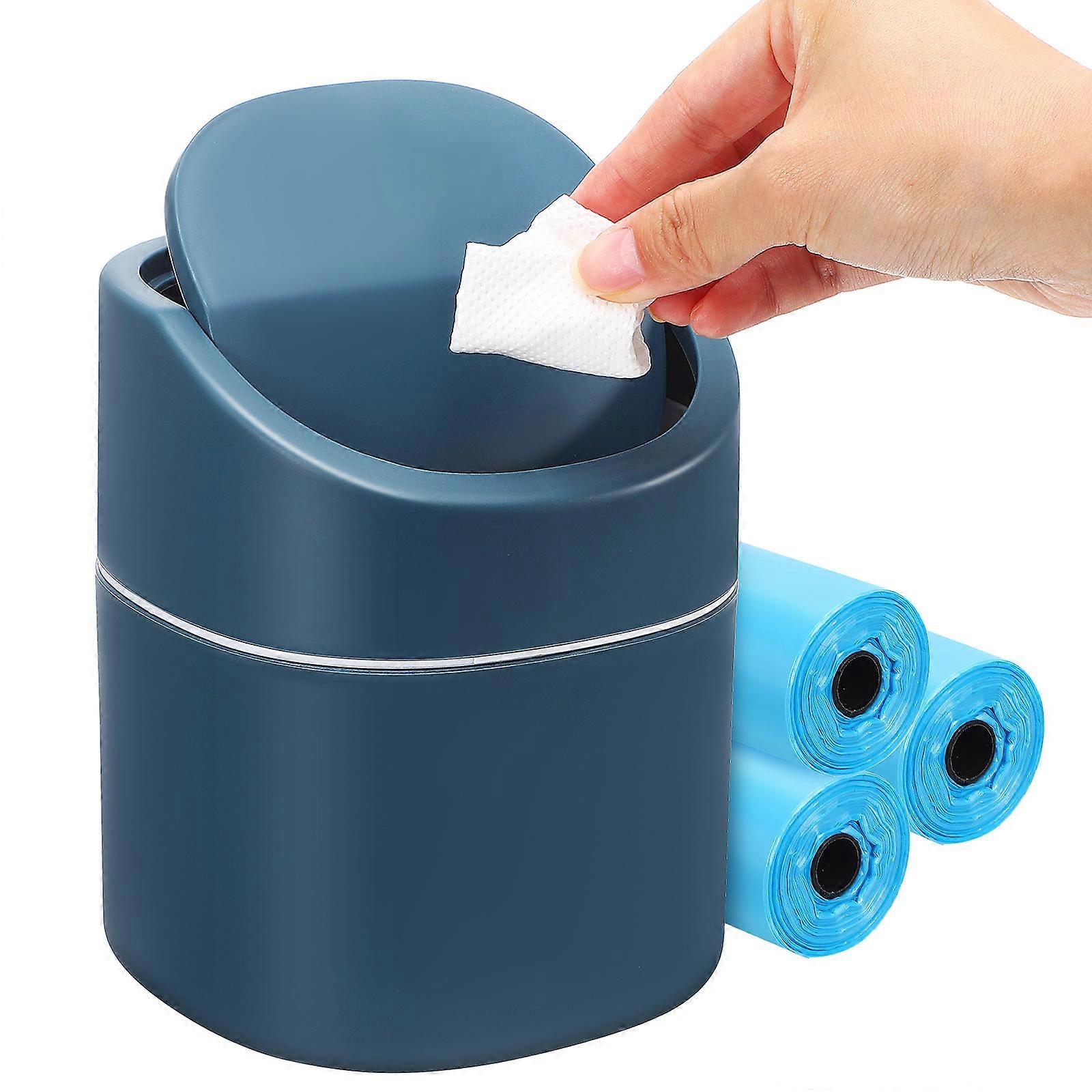 Rectangular Mini Trash Can With Discreet Storage For Office Use - 4Pcs Compact Desktop Garbage Bin In Blue Color