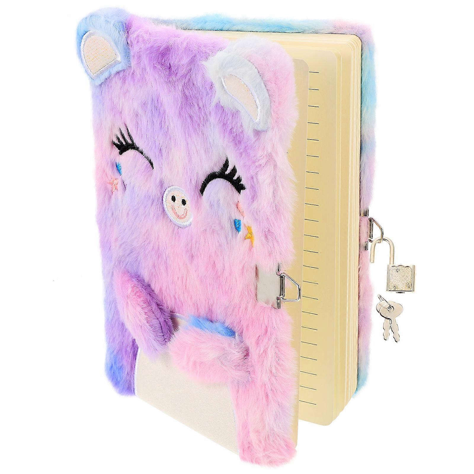 Cartoon Design Writing Notebook 5Pcs Plush Diary With Lock Suitable For Children And Students During Winter 22X15.5X2.5CM