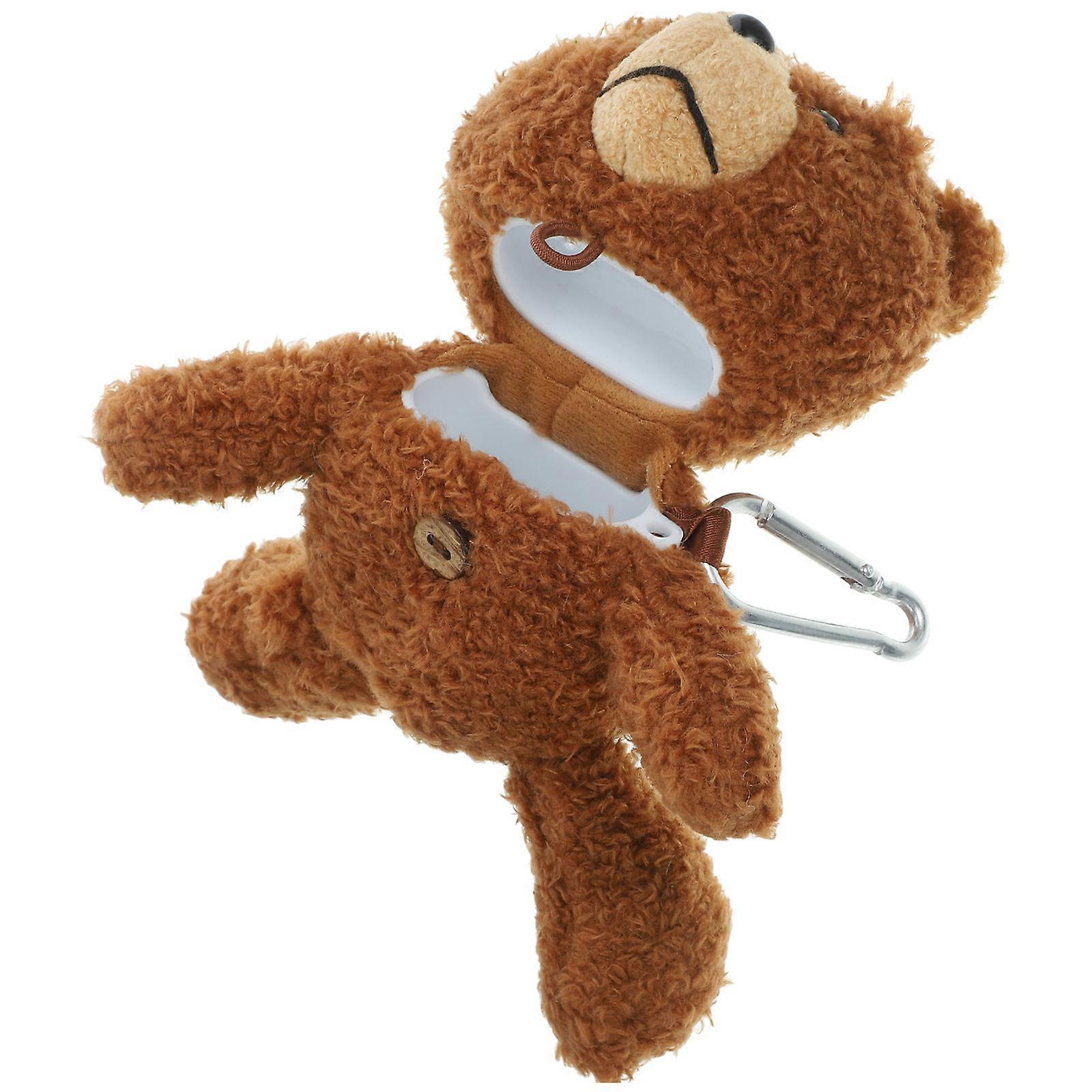Silicone Plush Bear Shape Earphone Case Cover Protective For 2 Charging Friendly Brown 1Set