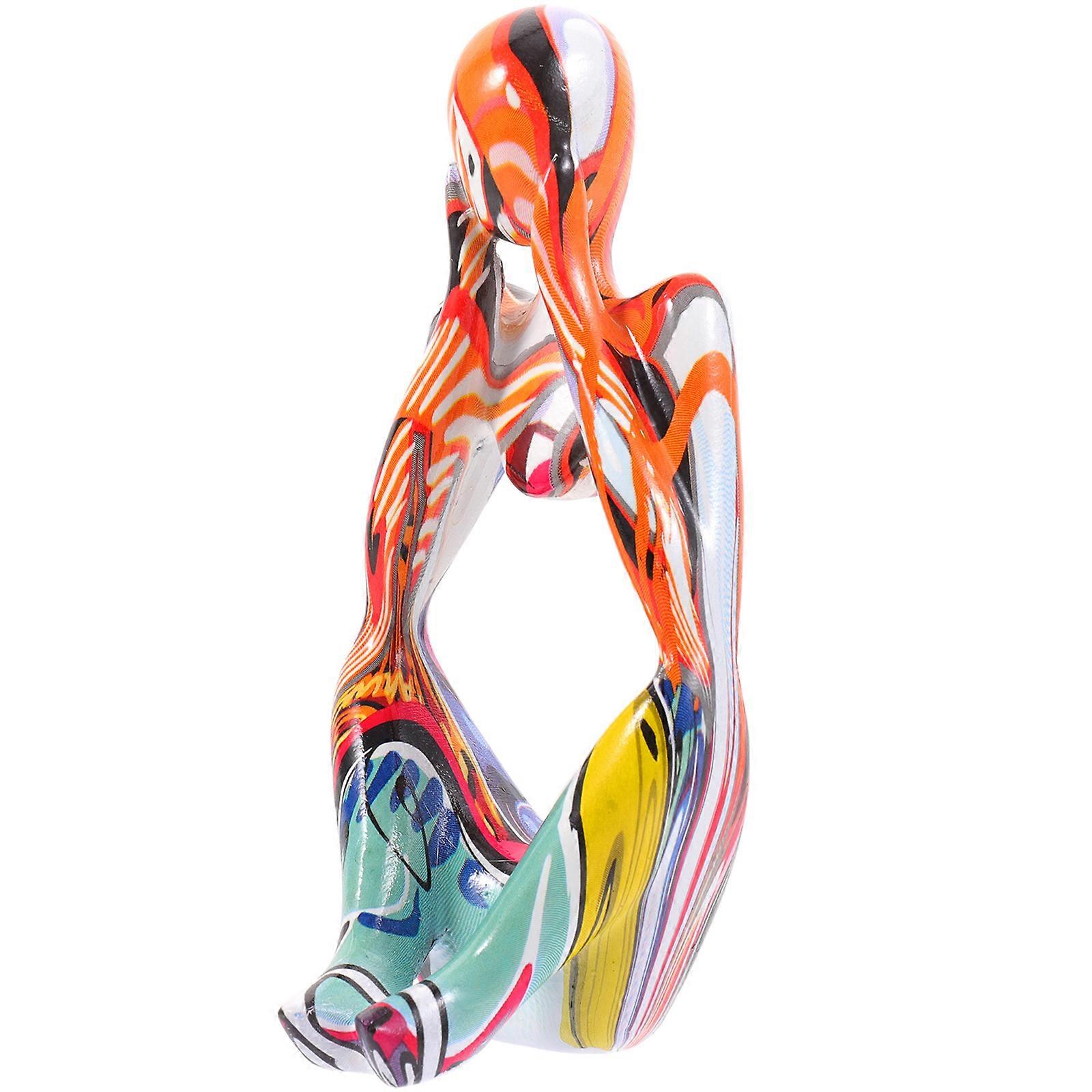 3Pcs Colorful Thinker Statue Abstract Art Figurines for Home Office Decoration Minimalist Style 5.8x5x12cm