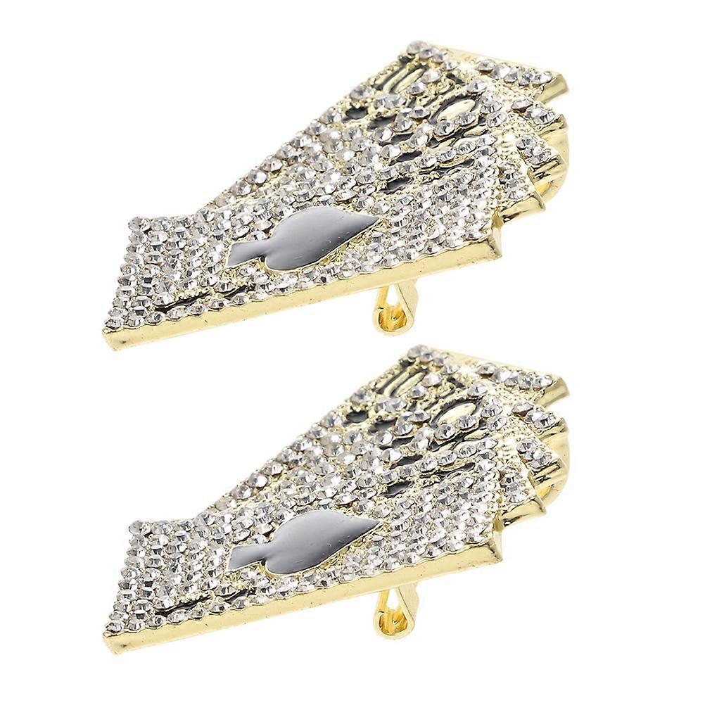 Golden Alloy Rhinestone Playing Card Brooch Pin Creative Same Flush 2Pcs