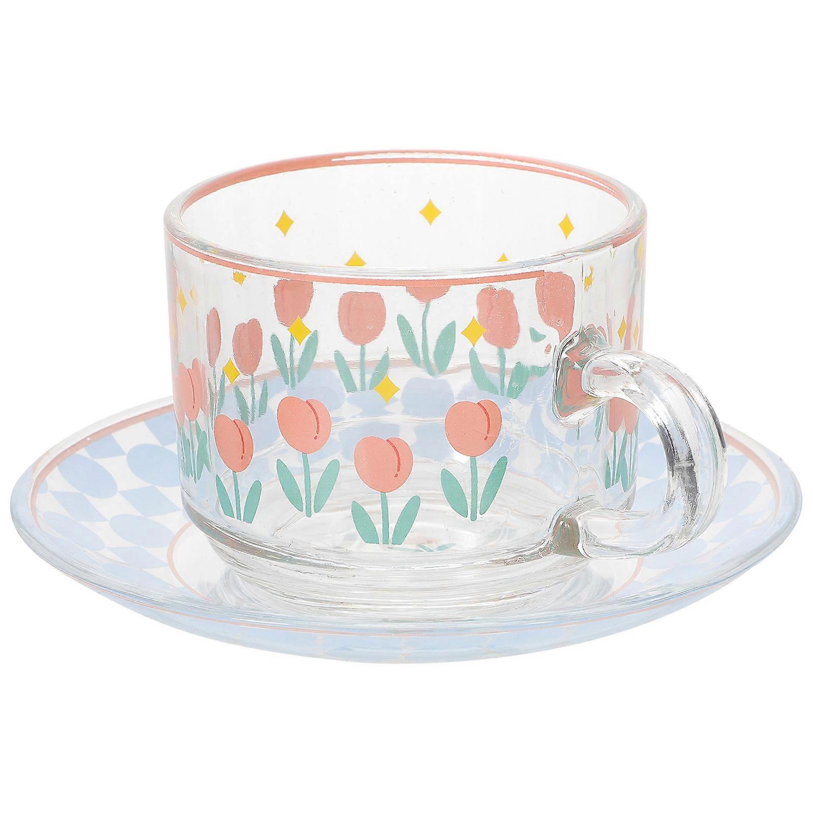 Milk Cup and Saucer Glass Tea Cup Set for Storage 3Sets Multi-Use Beverage Cups