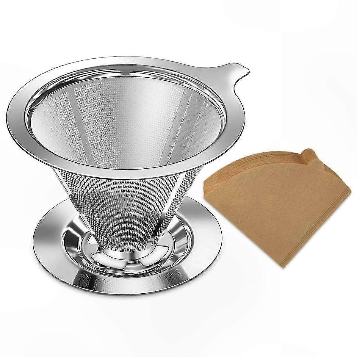 Manual Coffee Dripper with 40 Paper Filters, Single Serve Pour Over Brewer for 1-2 Cups
