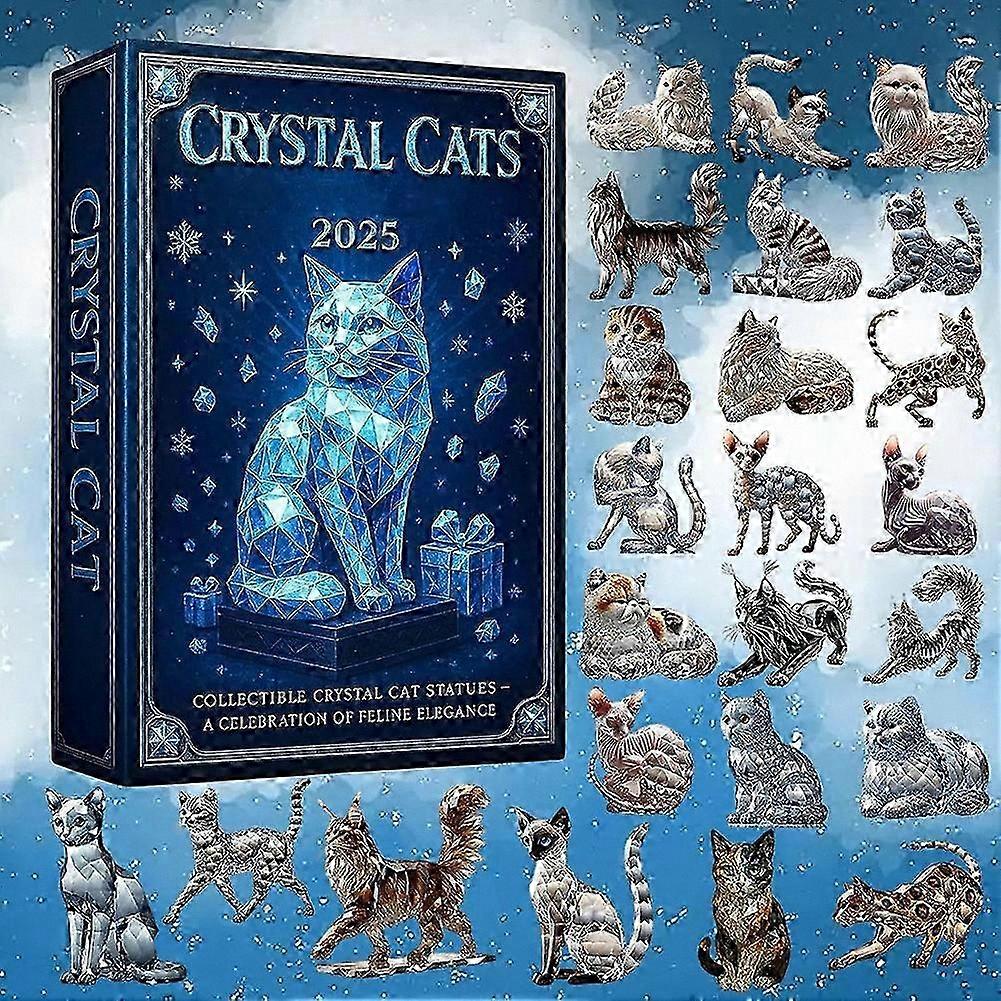 24-Day Holiday Countdown Calendar with Cat Ornaments & Crystals for Cat Enthusiasts