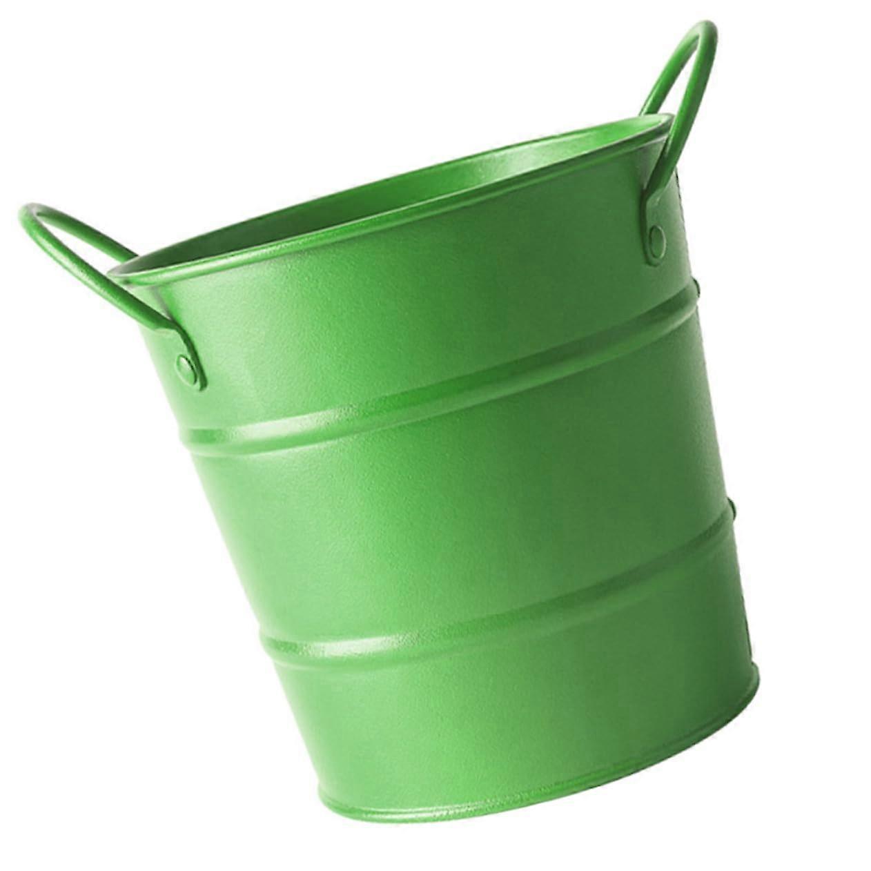 Miniature Metal Snack Bucket With Double Handles Green Iron Serving Bucket For Chips And Fries In Bars And Restaurants