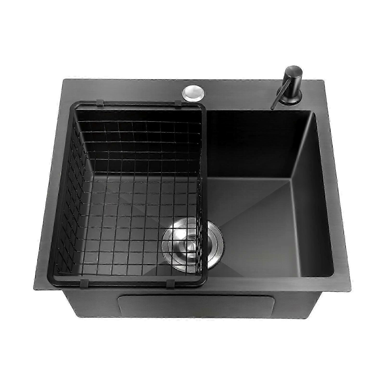 45x40 sort køkkenvask i rustfrit stål med afløbskurv