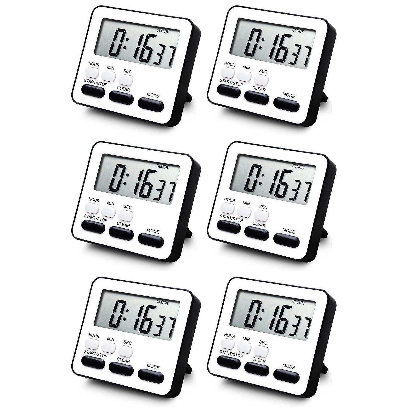 6X Kitchen Timer Count Down Count Up,Multifunctional Alarm Clock,Desk Clock,Black