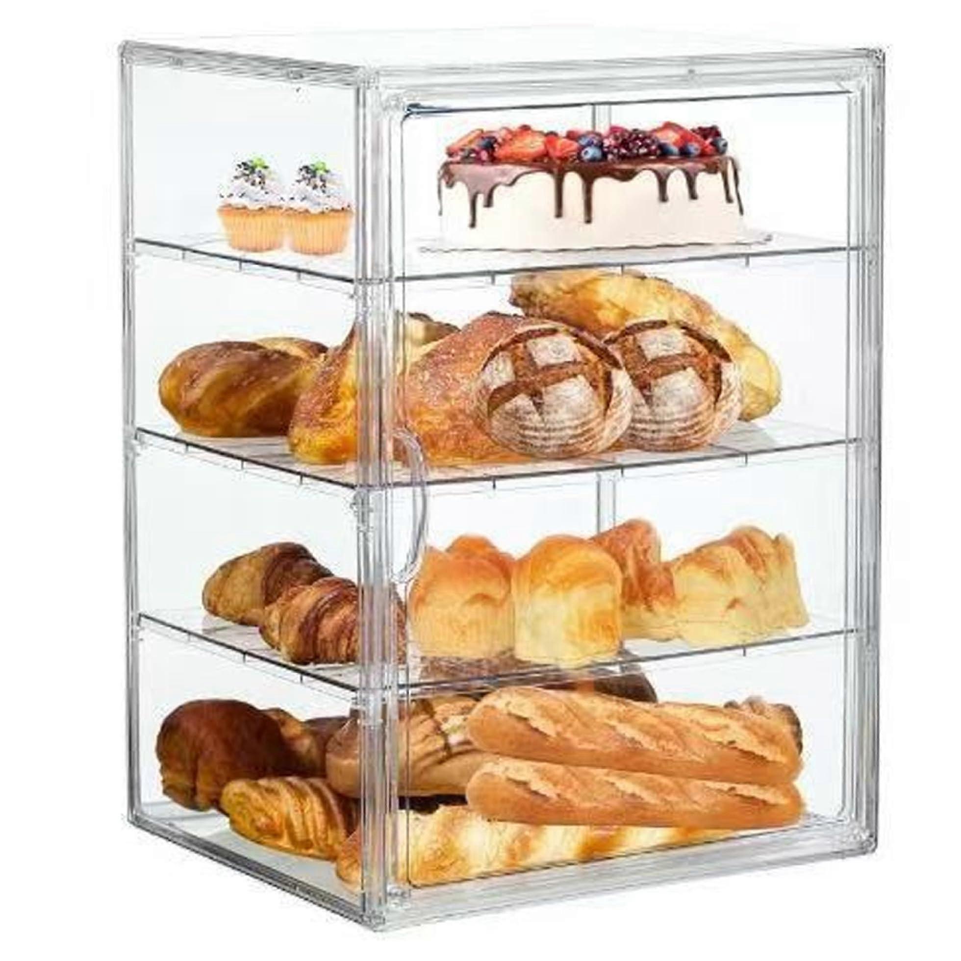 Pastry Display Case 4Layer Clear Bread Box With Magnetic Door Dustproof Removable Dividers 16x12x10In