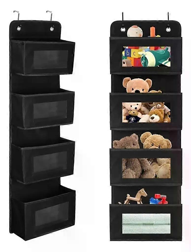 Soft wall organizer with 4 large transparent pockets and 2 metal hooks